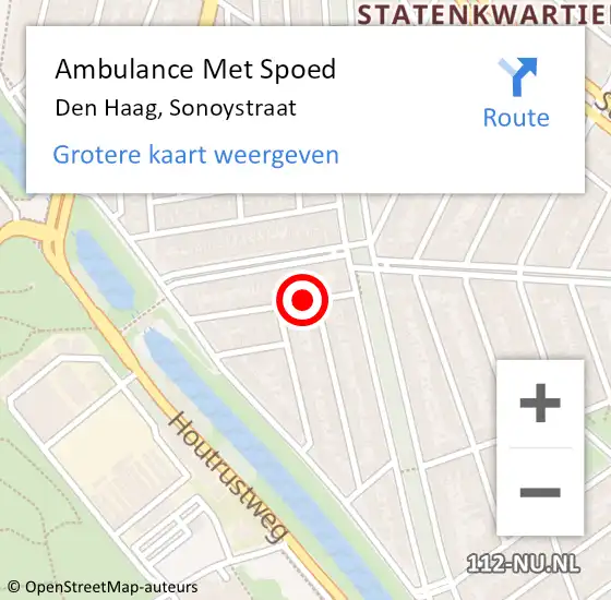 Locatie op kaart van de 112 melding: Ambulance Met Spoed Naar Den Haag, Sonoystraat op 14 december 2021 04:54