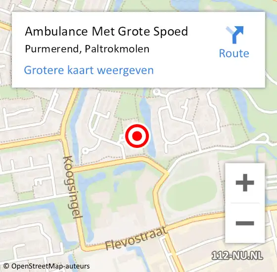 Locatie op kaart van de 112 melding: Ambulance Met Grote Spoed Naar Purmerend, Paltrokmolen op 14 december 2021 10:49