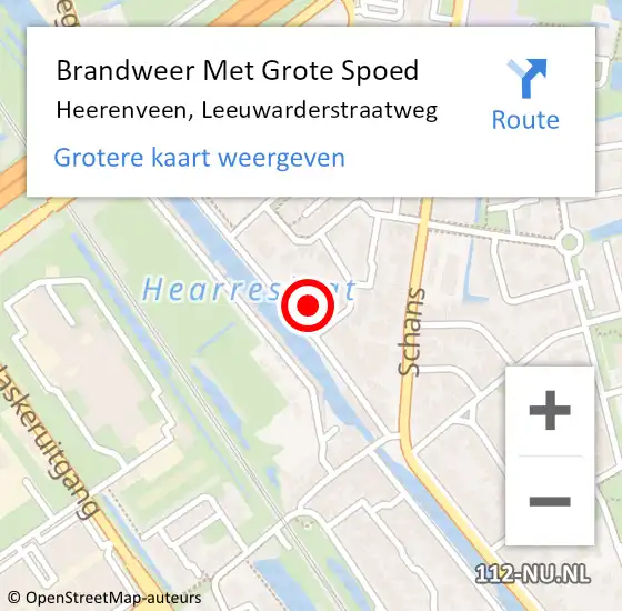 Locatie op kaart van de 112 melding: Brandweer Met Grote Spoed Naar Heerenveen, Leeuwarderstraatweg op 14 december 2021 11:42