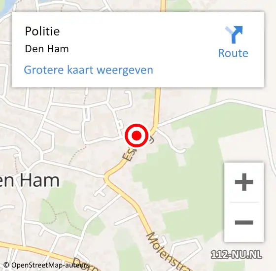 Locatie op kaart van de 112 melding: Politie Den Ham op 14 december 2021 11:59