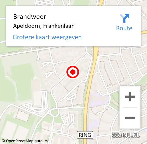 Locatie op kaart van de 112 melding: Brandweer Apeldoorn, Frankenlaan op 14 december 2021 14:33
