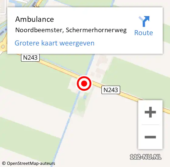 Locatie op kaart van de 112 melding: Ambulance Noordbeemster, Schermerhornerweg op 14 december 2021 15:26