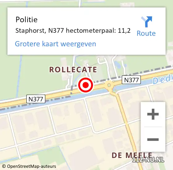 Locatie op kaart van de 112 melding: Politie Staphorst, N377 hectometerpaal: 11,2 op 14 december 2021 16:05