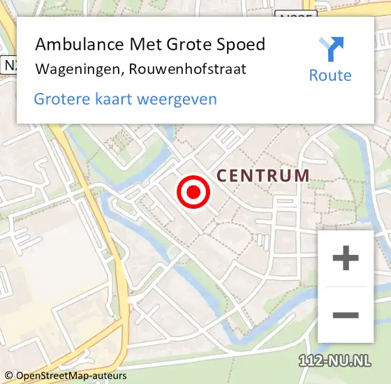 Locatie op kaart van de 112 melding: Ambulance Met Grote Spoed Naar Wageningen, Rouwenhofstraat op 2 juli 2014 11:13