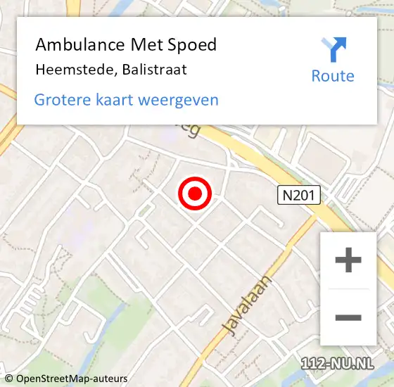 Locatie op kaart van de 112 melding: Ambulance Met Spoed Naar Heemstede, Balistraat op 15 december 2021 01:01