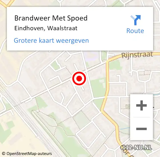 Locatie op kaart van de 112 melding: Brandweer Met Spoed Naar Eindhoven, Waalstraat op 15 december 2021 08:04