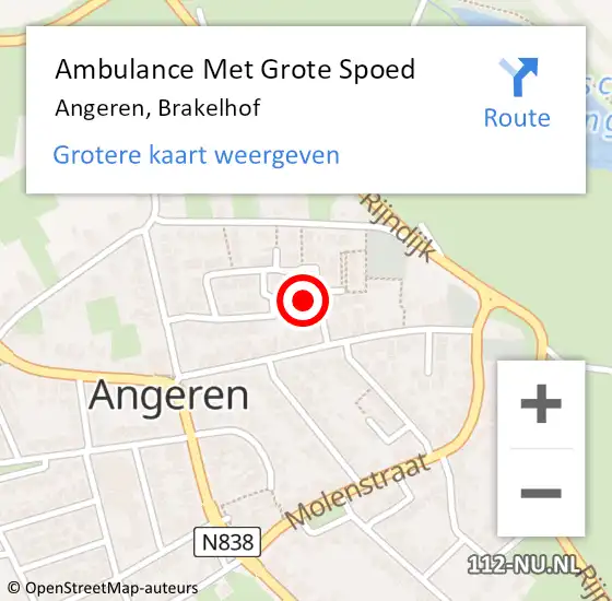 Locatie op kaart van de 112 melding: Ambulance Met Grote Spoed Naar Angeren, Brakelhof op 15 december 2021 08:15