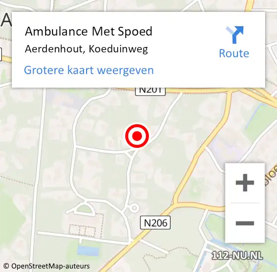Locatie op kaart van de 112 melding: Ambulance Met Spoed Naar Aerdenhout, Koeduinweg op 15 december 2021 09:14