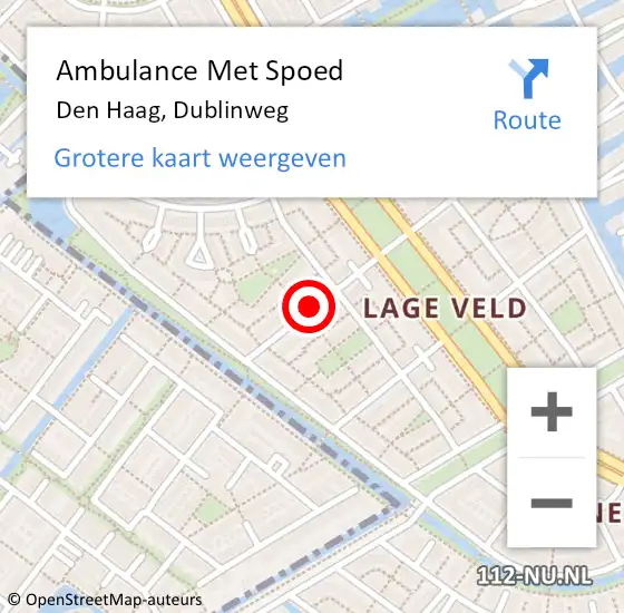 Locatie op kaart van de 112 melding: Ambulance Met Spoed Naar Den Haag, Dublinweg op 15 december 2021 10:15