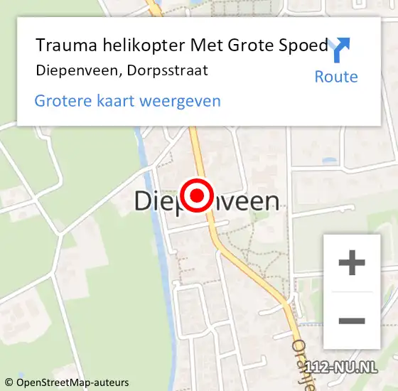 Locatie op kaart van de 112 melding: Trauma helikopter Met Grote Spoed Naar Diepenveen, Dorpsstraat op 15 december 2021 10:39