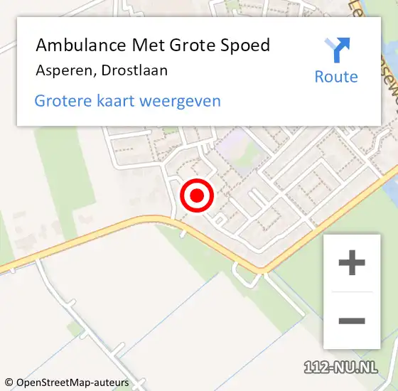 Locatie op kaart van de 112 melding: Ambulance Met Grote Spoed Naar Asperen, Drostlaan op 15 december 2021 11:23