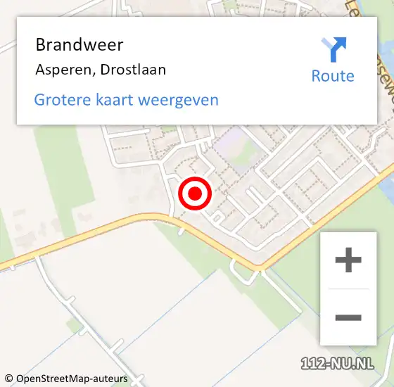 Locatie op kaart van de 112 melding: Brandweer Asperen, Drostlaan op 15 december 2021 11:23