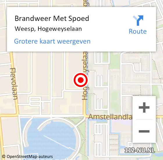 Locatie op kaart van de 112 melding: Brandweer Met Spoed Naar Weesp, Hogeweyselaan op 15 december 2021 11:37