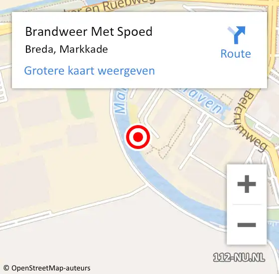 Locatie op kaart van de 112 melding: Brandweer Met Spoed Naar Breda, Markkade op 15 december 2021 15:48