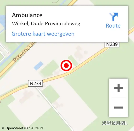 Locatie op kaart van de 112 melding: Ambulance Winkel, Oude Provincialeweg op 15 december 2021 17:11