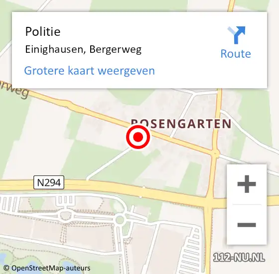 Locatie op kaart van de 112 melding: Politie Einighausen, Bergerweg op 15 december 2021 17:16