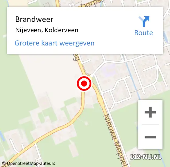 Locatie op kaart van de 112 melding: Brandweer Nijeveen, Kolderveen op 15 december 2021 22:23