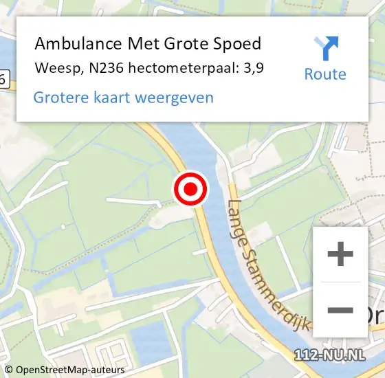Locatie op kaart van de 112 melding: Ambulance Met Grote Spoed Naar Amsterdam, N236 hectometerpaal: 3,9 op 15 december 2021 22:43