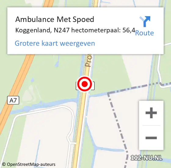 Locatie op kaart van de 112 melding: Ambulance Met Spoed Naar Koggenland, N247 hectometerpaal: 56,4 op 15 december 2021 22:59