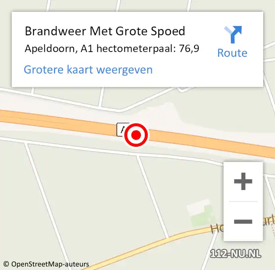 Locatie op kaart van de 112 melding: Brandweer Met Grote Spoed Naar Apeldoorn, A1 hectometerpaal: 76,9 op 16 december 2021 00:05