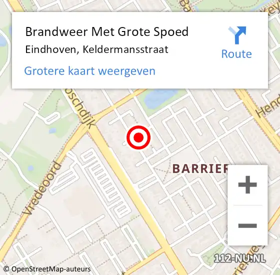 Locatie op kaart van de 112 melding: Brandweer Met Grote Spoed Naar Eindhoven, Keldermansstraat op 16 december 2021 07:30
