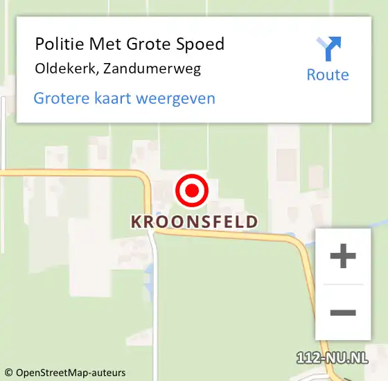 Locatie op kaart van de 112 melding: Politie Met Grote Spoed Naar Oldekerk, Zandumerweg op 16 december 2021 08:33