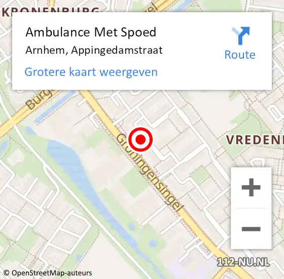 Locatie op kaart van de 112 melding: Ambulance Met Spoed Naar Arnhem, Appingedamstraat op 16 december 2021 15:06