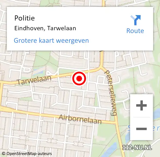 Locatie op kaart van de 112 melding: Politie Eindhoven, Tarwelaan op 16 december 2021 15:16