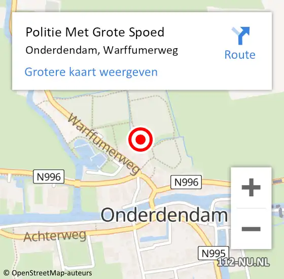 Locatie op kaart van de 112 melding: Politie Met Grote Spoed Naar Onderdendam, Warffumerweg op 16 december 2021 15:42