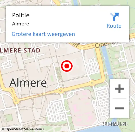 Locatie op kaart van de 112 melding: Politie Almere-Stad op 16 december 2021 15:59
