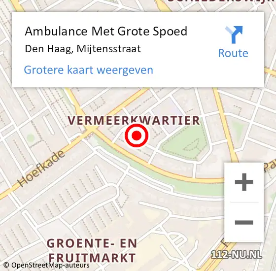 Locatie op kaart van de 112 melding: Ambulance Met Grote Spoed Naar Den Haag, Mijtensstraat op 16 december 2021 17:08