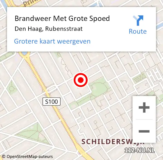 Locatie op kaart van de 112 melding: Brandweer Met Grote Spoed Naar Den Haag, Rubensstraat op 16 december 2021 20:59