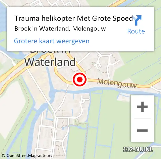 Locatie op kaart van de 112 melding: Trauma helikopter Met Grote Spoed Naar Broek in Waterland, Molengouw op 17 december 2021 08:28