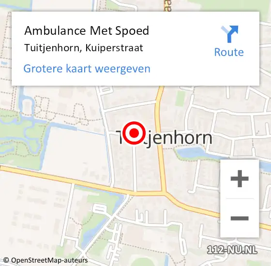 Locatie op kaart van de 112 melding: Ambulance Met Spoed Naar Tuitjenhorn, Kuiperstraat op 17 december 2021 11:20