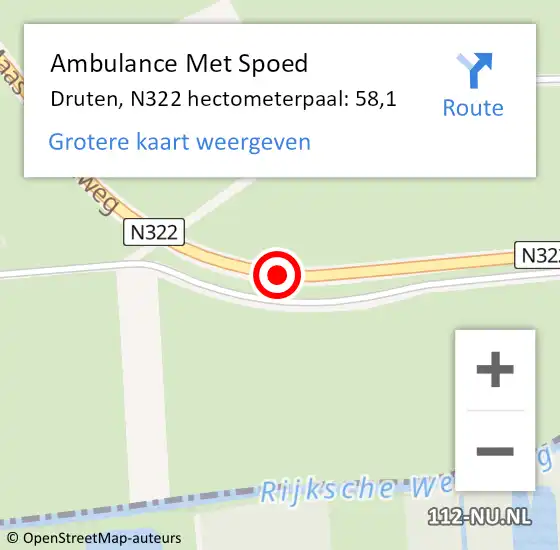 Locatie op kaart van de 112 melding: Ambulance Met Spoed Naar Druten, N322 hectometerpaal: 58,1 op 17 december 2021 11:32
