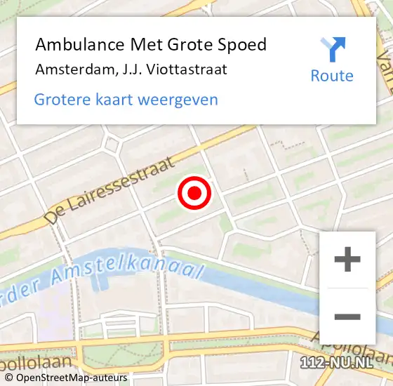 Locatie op kaart van de 112 melding: Ambulance Met Grote Spoed Naar Amsterdam, J.J. Viottastraat op 17 december 2021 18:18