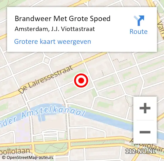 Locatie op kaart van de 112 melding: Brandweer Met Grote Spoed Naar Amsterdam, J.J. Viottastraat op 17 december 2021 18:25