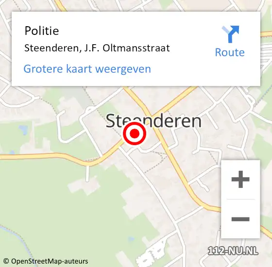 Locatie op kaart van de 112 melding: Politie Steenderen, J.F. Oltmansstraat op 17 december 2021 18:51