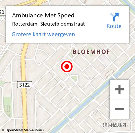 Locatie op kaart van de 112 melding: Ambulance Met Spoed Naar Rotterdam, Sleutelbloemstraat op 17 december 2021 20:28