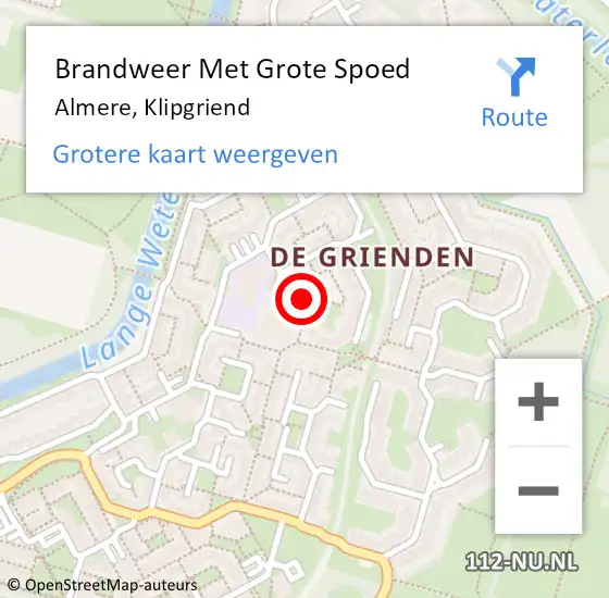 Locatie op kaart van de 112 melding: Brandweer Met Grote Spoed Naar Almere, Klipgriend op 18 december 2021 03:44