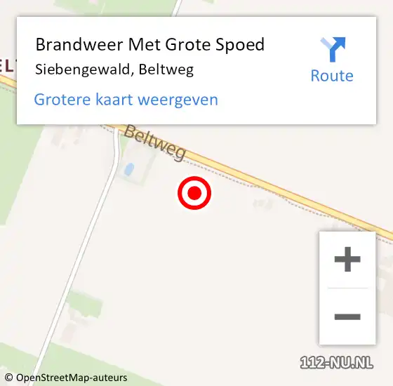 Locatie op kaart van de 112 melding: Brandweer Met Grote Spoed Naar Siebengewald, Beltweg op 18 december 2021 12:25