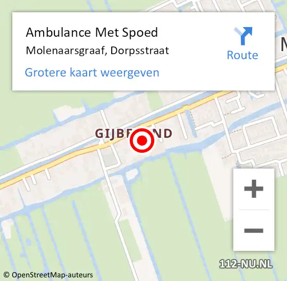 Locatie op kaart van de 112 melding: Ambulance Met Spoed Naar Molenaarsgraaf, Dorpsstraat op 18 december 2021 13:52
