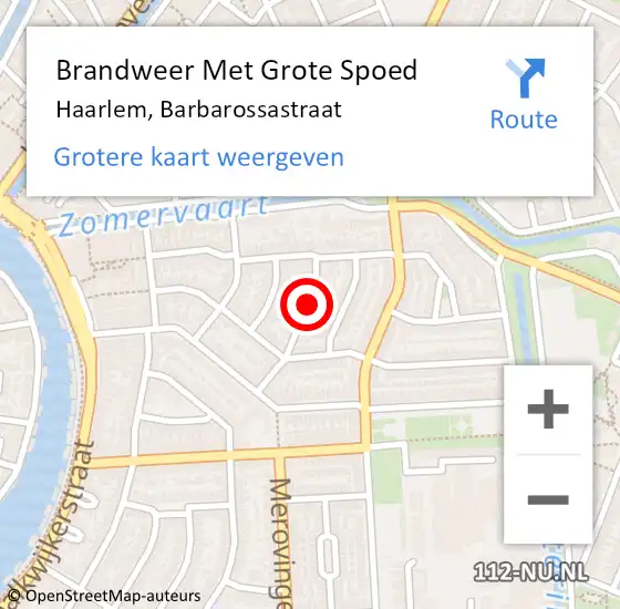 Locatie op kaart van de 112 melding: Brandweer Met Grote Spoed Naar Haarlem, Barbarossastraat op 18 december 2021 16:17