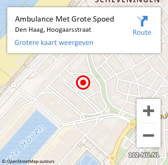 Locatie op kaart van de 112 melding: Ambulance Met Grote Spoed Naar Den Haag, Hoogaarsstraat op 18 december 2021 16:21