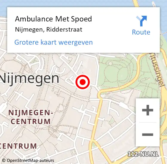 Locatie op kaart van de 112 melding: Ambulance Met Spoed Naar Nijmegen, Ridderstraat op 18 december 2021 16:58