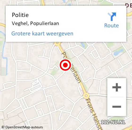 Locatie op kaart van de 112 melding: Politie Veghel, Populierlaan op 18 december 2021 17:27