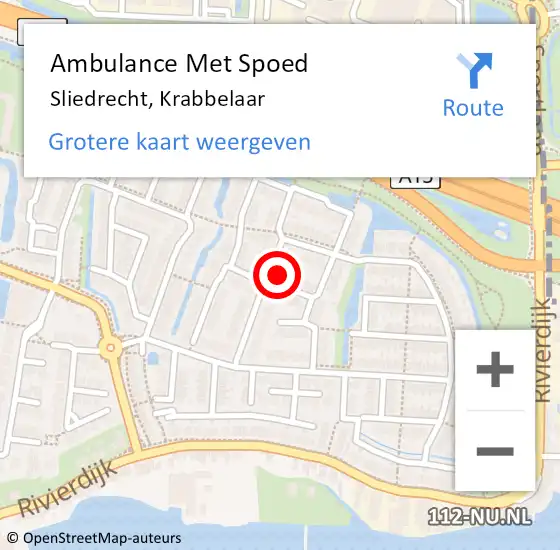 Locatie op kaart van de 112 melding: Ambulance Met Spoed Naar Sliedrecht, Krabbelaar op 19 december 2021 05:07