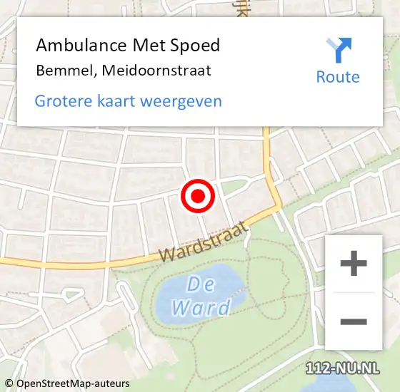Locatie op kaart van de 112 melding: Ambulance Met Spoed Naar Bemmel, Meidoornstraat op 19 december 2021 07:00