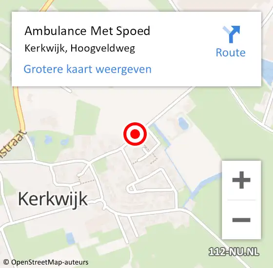 Locatie op kaart van de 112 melding: Ambulance Met Spoed Naar Kerkwijk, Hoogveldweg op 19 december 2021 10:42