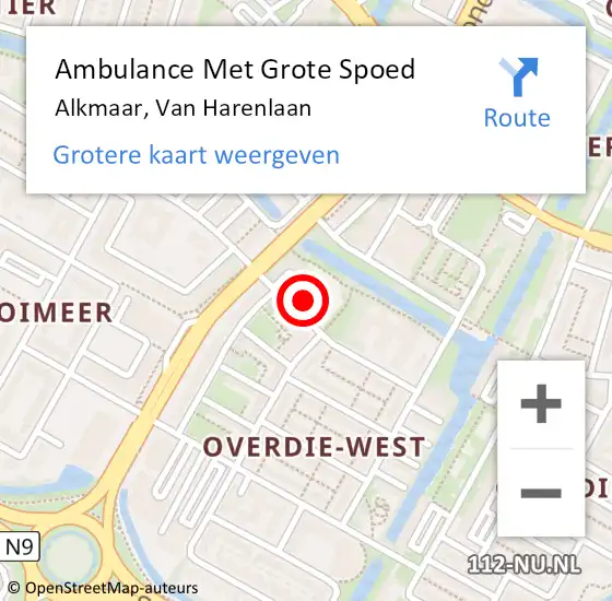 Locatie op kaart van de 112 melding: Ambulance Met Grote Spoed Naar Alkmaar, Van Harenlaan op 19 december 2021 11:43